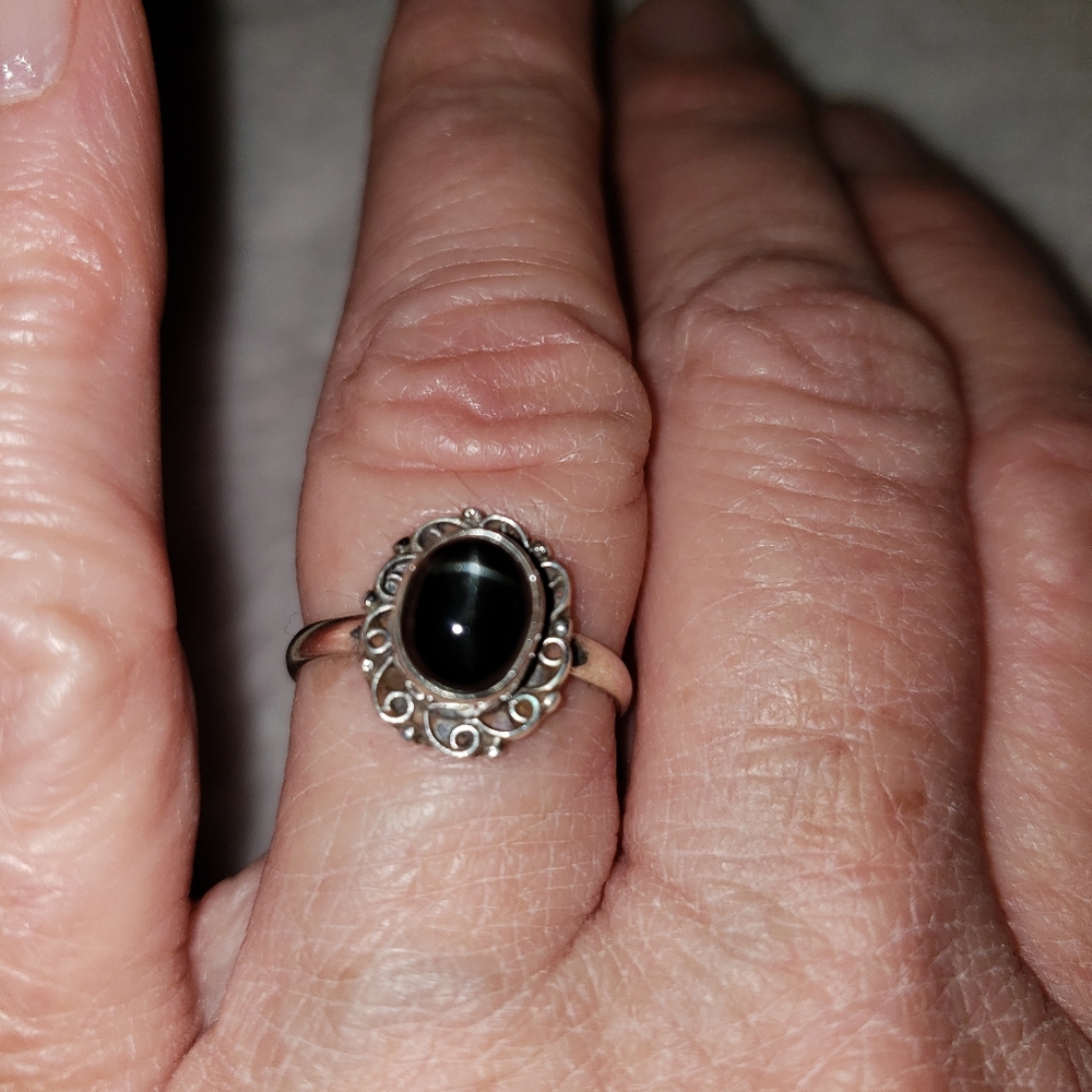 SS black stone ring